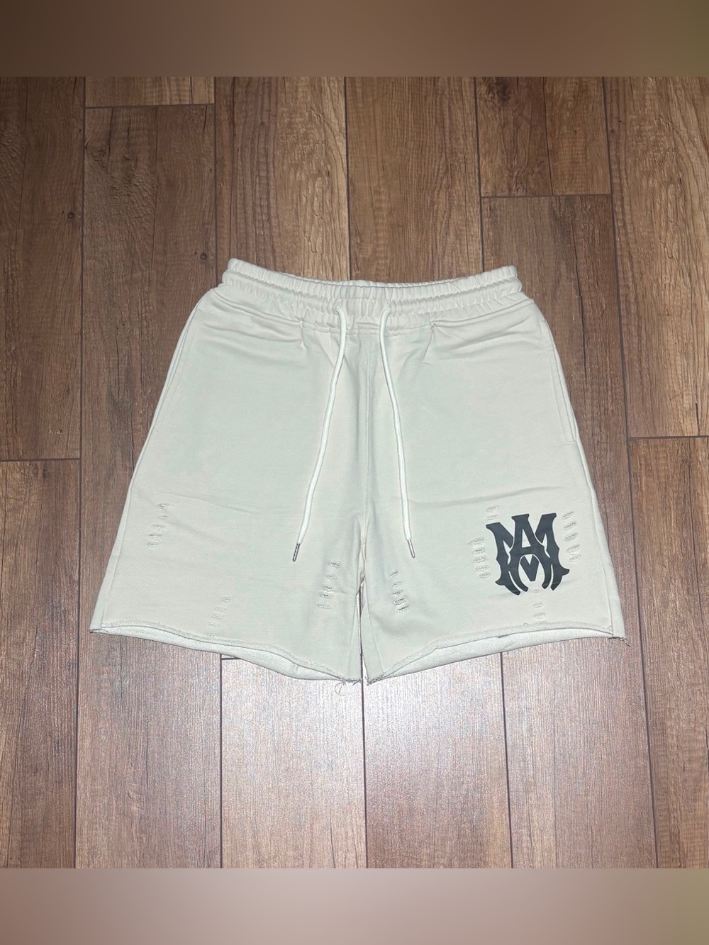 Amiri Mens Cream Shorts with Black Logo Brand New Mens Size Small